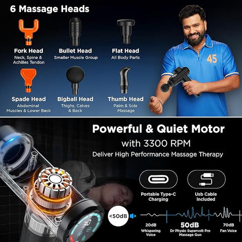 Massager Gun For Full Body Massager [4 Headsl] 6 Speed Mode Massager for Full Body Pain Relief, Muscle Relaxation of Neck, Shoulder, Back, Foot for Men & Women, Black.